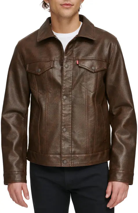 Maison de leathers Men's Slim Fit Faux Leather Jacket