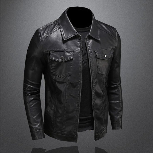 Maison de leathers Men's Slim Fit Faux Leather Jacket