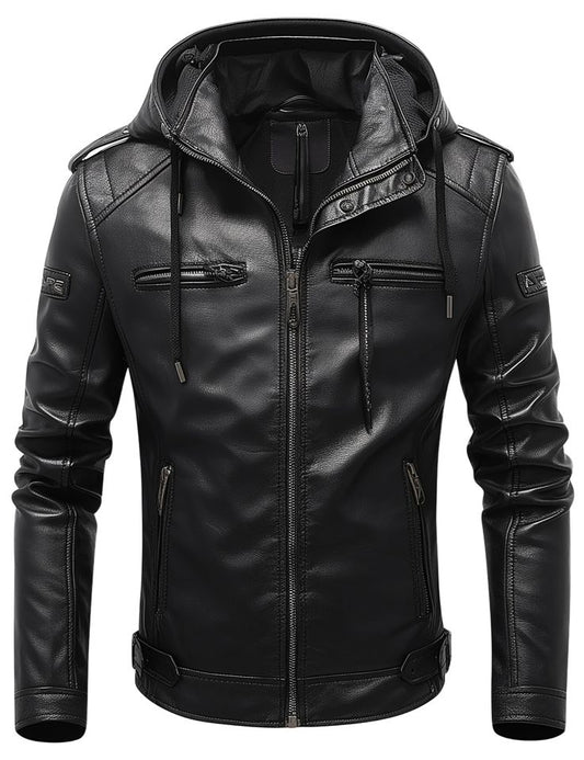 Maison de Leathers Men's Handcrafted Black/Brown Leather Jacket with Fixed Hood - Custom Genuine Leather Bomber & Biker Jacket for Men